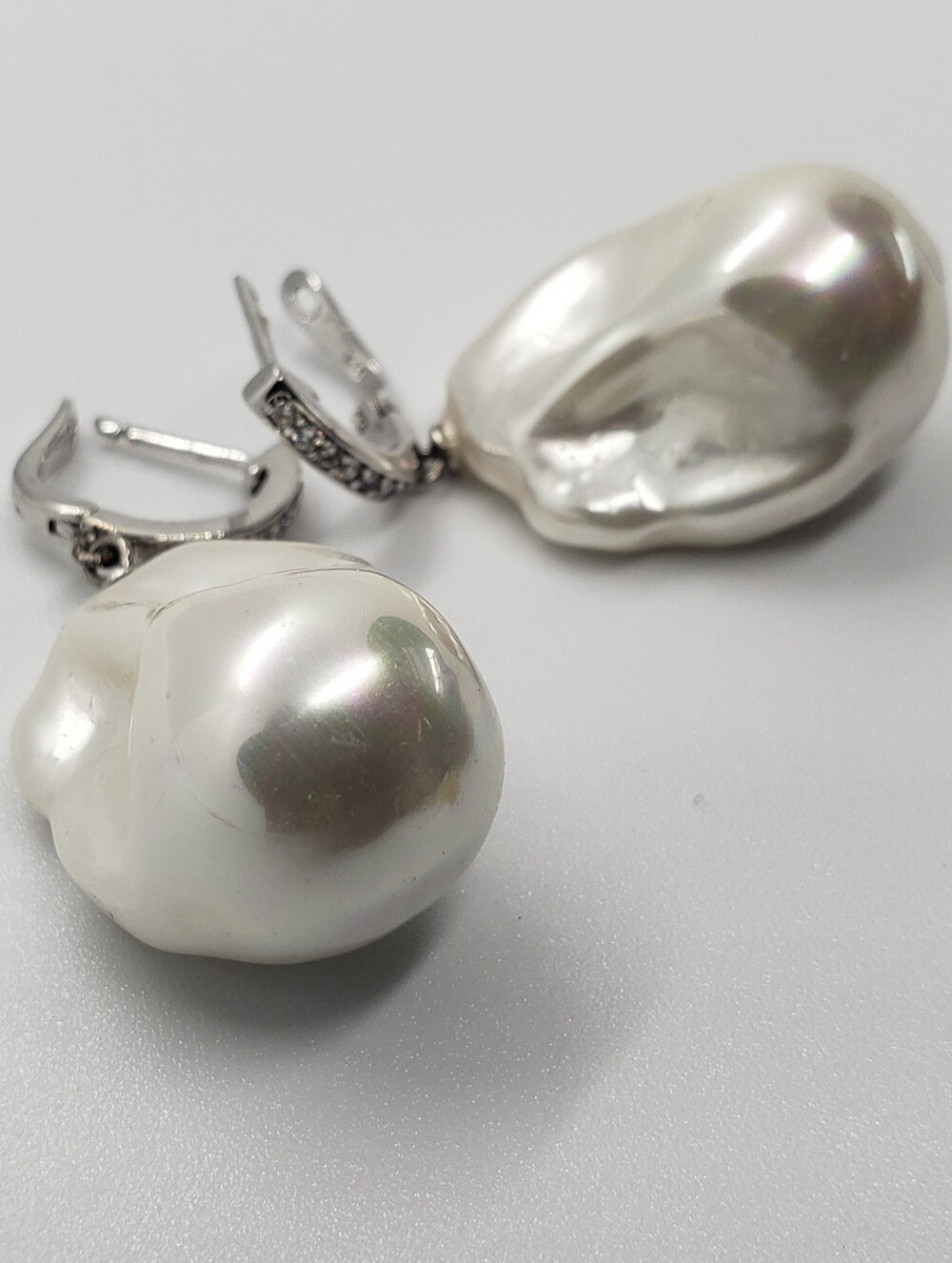 Natural Baroque Freashwater Pearl & White Zircon Earrings in Sterling Silver